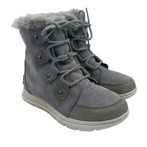 Sorel NL3039-052 Gray Suede Faux Fur Lined Boots Size 6 Lace Up Snow Winter